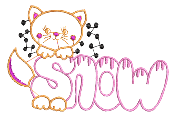Cat with “SNOW” Embroidery Design: A Playful Winter Accent for Small Business Merch