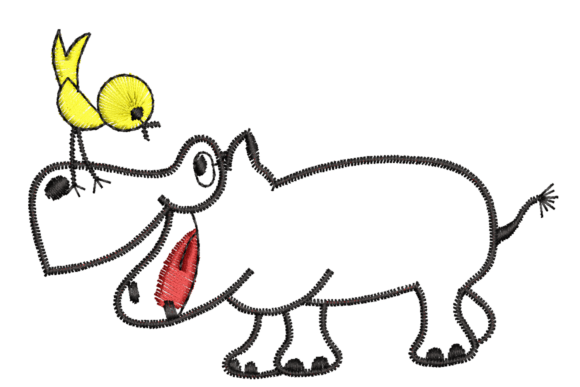 Cute Cartoon Hippo with Bird Embroidery: A Charming Design for Small Business Branding