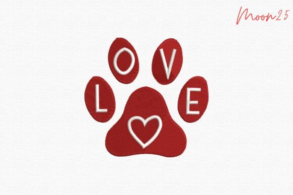 Love Paw Print Heart Embroidery for Shop Sales