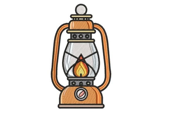 Vintage Oil Lantern Embroidery: A Rustic Gem for Outdoor-Themed Products